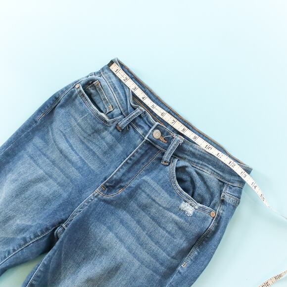 Judy Blue Distressed Straight Fit Cuffed Jeans Size 27 Busted Knee Classic - Picture 3 of 6